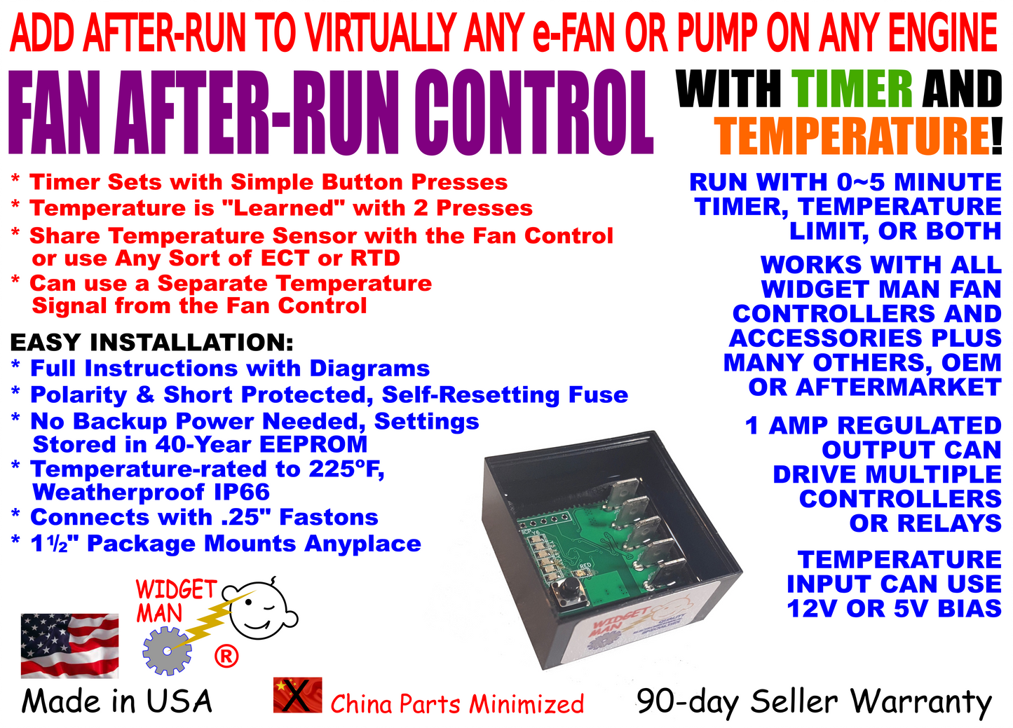 Widget Man FPMR -- Self-Learning After-Run Timer w/ Temperature Cutoff -- UPC 743407120888