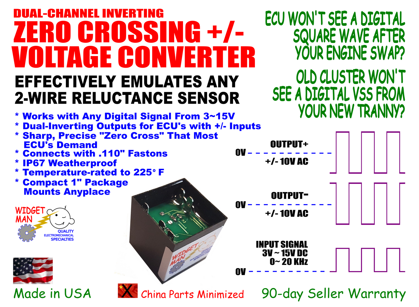 Widget Man PMC -- Dual-Channel Reluctance Sensor Simulator, True +/- AC Voltage Output UPC 743407120840