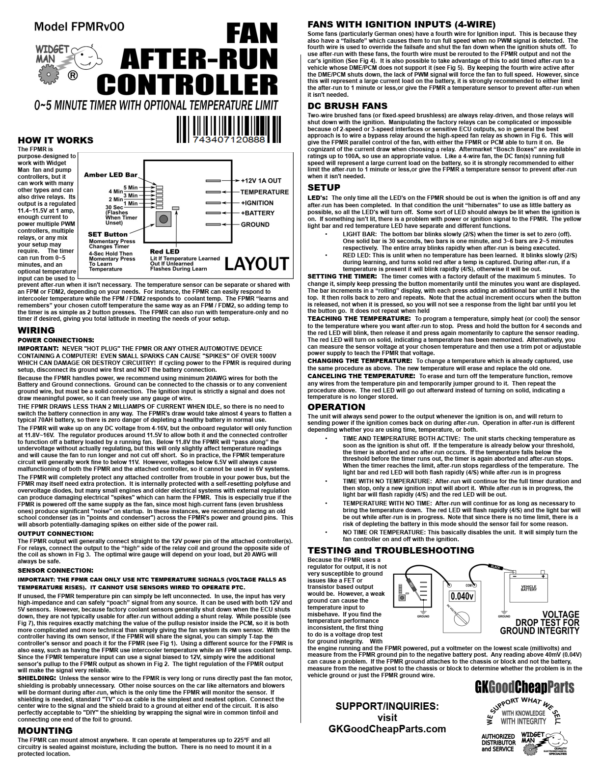 Widget Man FPMR -- Self-Learning After-Run Timer w/ Temperature Cutoff -- UPC 743407120888